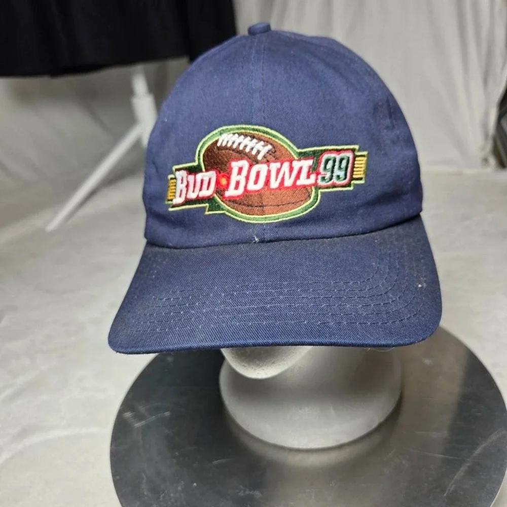 Vintage 1999 Bud Bowl Snapback‎ Hat Cap Embroidered Navy Blue Budweiser